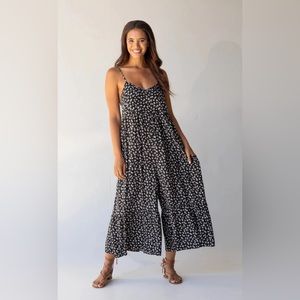NWT Natural Life Jamie V-Neck Jumpsuit - Black Cream Floral - L